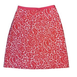 Boden Women's 6R Floral Print A Line Skirt Coral White Cotton Romantic Fairy